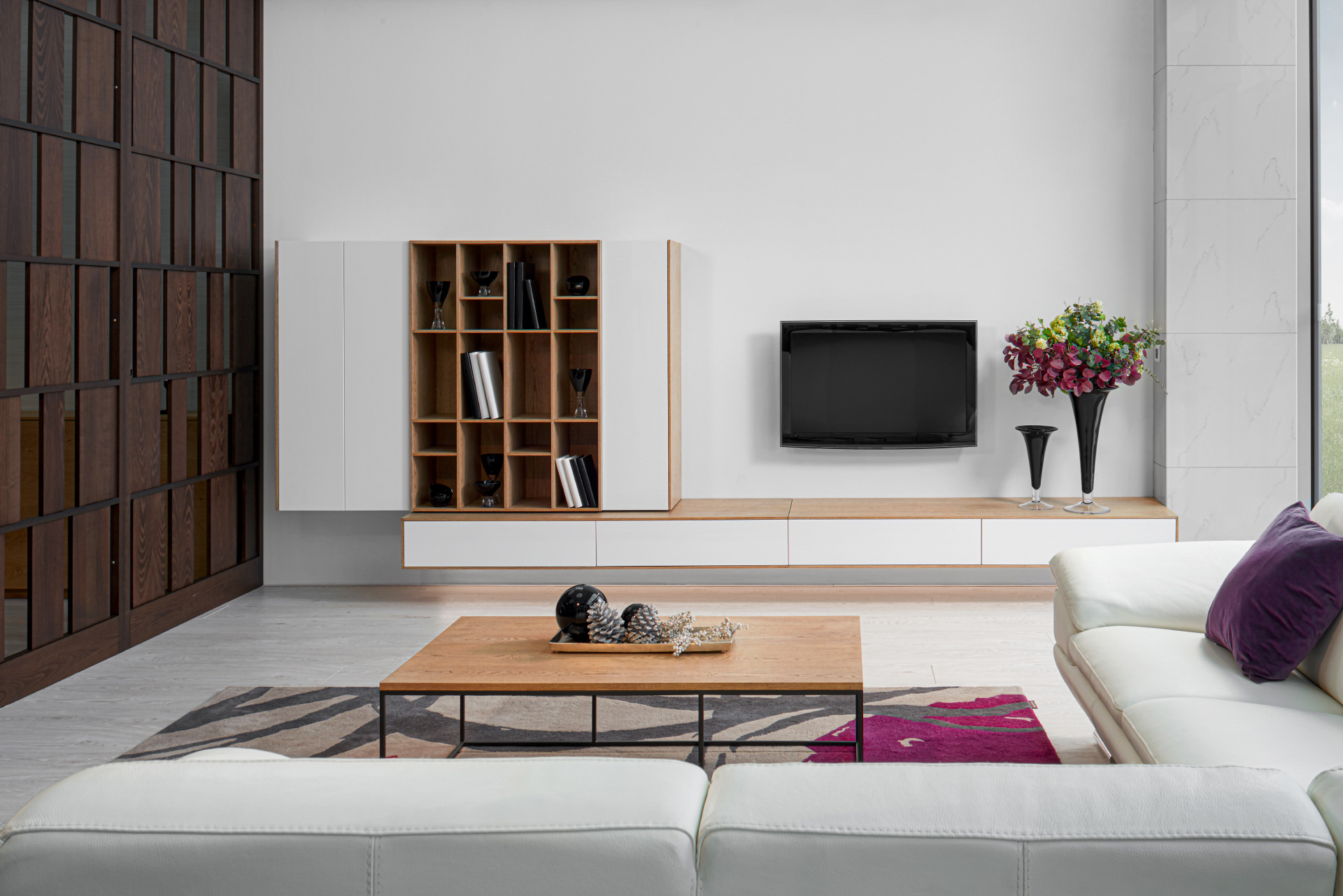 Hanák nábytok minimalistická obývacia stena
